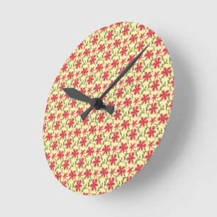 Fettes rotes florales nahtloses Muster Runde Wanduhr