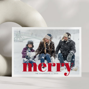 Fettes rotes fröhliches Foto Familienweihnachten M Feiertagskarte