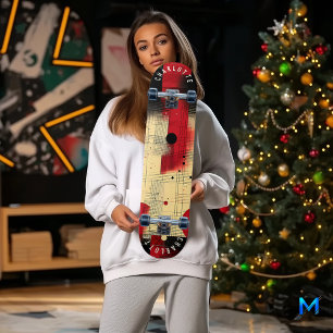Fettes rotes und schwarzes geometrisches abstrakte skateboard