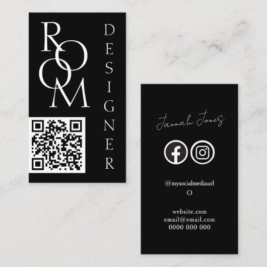 Fettes Schwarz-Weiß-Minimalistisches QR-Code Visitenkarte (Vorne/Hinten)