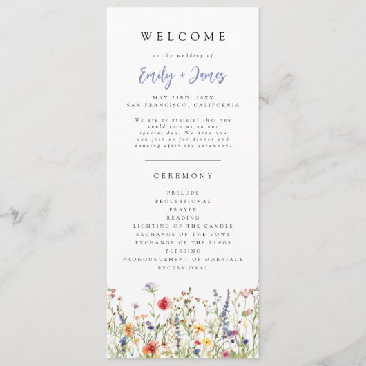 Fettes Sommerblumen-Hochzeitsprogramm Programm (Vorderseite)