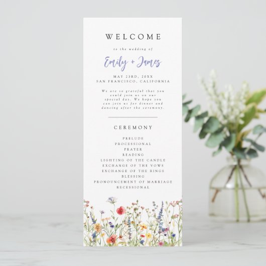 Fettes Sommerblumen-Hochzeitsprogramm Programm (Stehend Vorderseite)