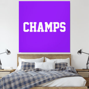 Fettes sportliches CHAMPS Weißer Text auf helllila Leinwanddruck