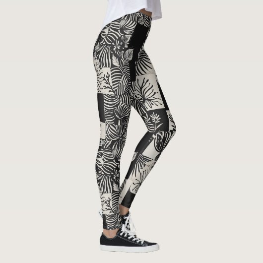 Fettes tropisches monochromes Blumenmuster Leggings (Rechts)