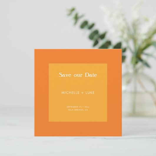 Fettfarbblock Abstrakt orange-gelbe Hochzeit Save The Date (Stehend Vorderseite)