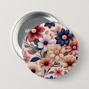 Fettfarbene Blume und Blätter - Muster pink Button