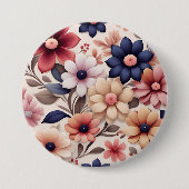 Fettfarbene Blume und Blätter - Muster pink Button (Vorderseite)