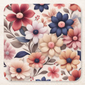 Fettfarbene Blume und Blätter - Muster pink Rechteckiger Pappuntersetzer (Vorderseite)
