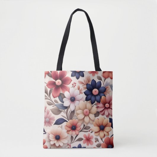 Fettfarbene Blume und Blätter - Muster pink Tasche (Vorderseite)