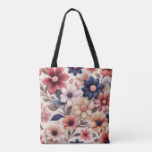 Fettfarbene Blume und Blätter - Muster pink Tasche (Rückseite)
