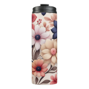 Fettfarbene Blume und Blätter - Muster pink Thermosbecher