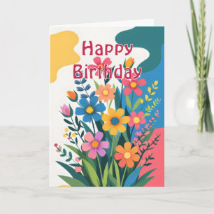 Fettfarbene Frühlingsblumen Geburtstag Karte