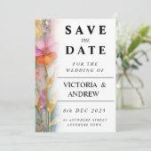 Fettfarbige, florale Save the Date-Karte Date (Stehend Vorderseite)