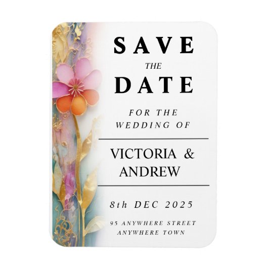 Fettfarbige, florale Save the Date-Karte Magnet (Vertikal)