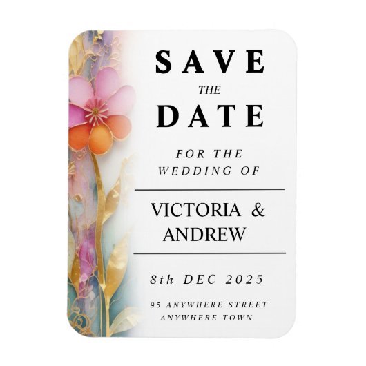 Fettfarbige, florale Save the Date-Karte Magnet (Vertikal)
