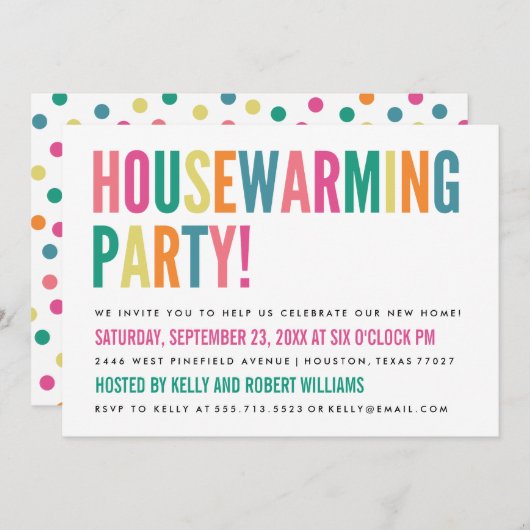 Fettfarbige Party Einladung (Vorne/Hinten)