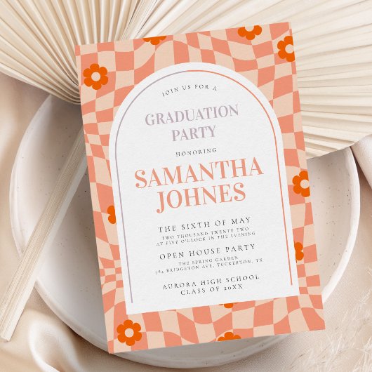 Fettfarbige Retro Arch Graduation Party Einladung