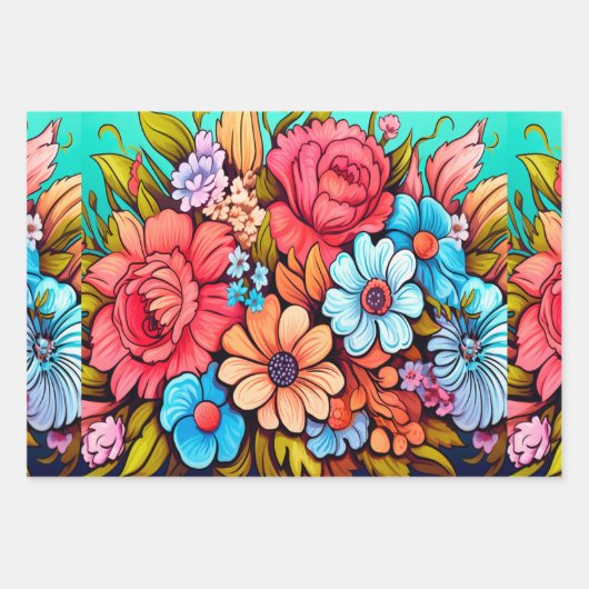 Fettfarbige, Vintage Blüte Inspiriert Geschenkpapier Set (Vorderseite 2)