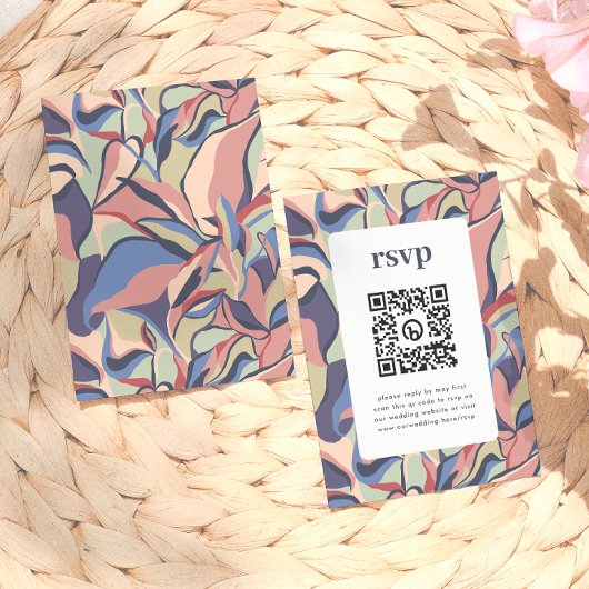 Fettfarbiger Abstrakter QR-Code-Hochzeit des RSVP Begleitkarte