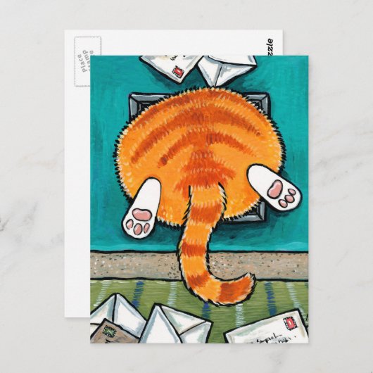 Fettflasche Katze im Katzenflap Postkarte (Vorne/Hinten)