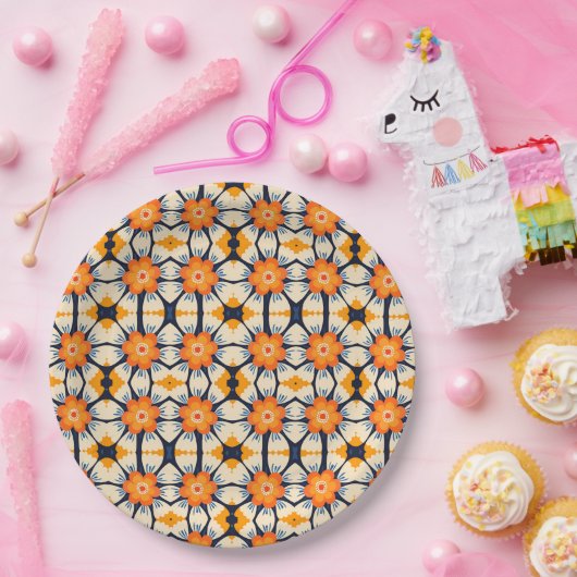 Fettflorale Illustration in Orange Pappteller (Party)