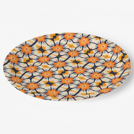 Fettflorale Illustration in Orange Pappteller (Schrägansicht)