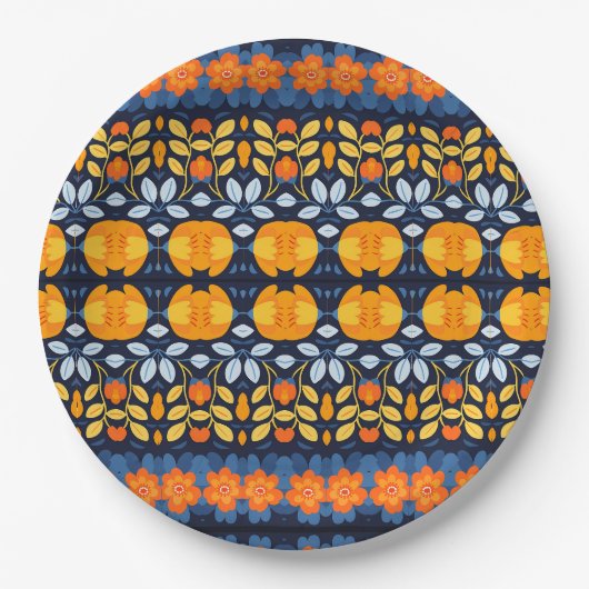Fettflorale Illustration in Orange Pappteller (Vorderseite)