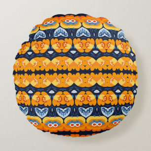 Fettflorale Illustration in Orange Rundes Kissen