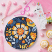 Fettflorale Illustration in Orange und Blau Pappteller (Party)