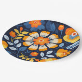 Fettflorale Illustration in Orange und Blau Pappteller (Schrägansicht)