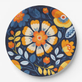 Fettflorale Illustration in Orange und Blau Pappteller (Vorderseite)