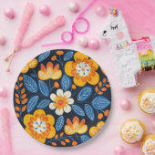 Fettflorale Illustration in Orange und Blau Pappteller (Party)