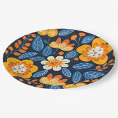 Fettflorale Illustration in Orange und Blau Pappteller (Schrägansicht)