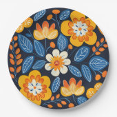 Fettflorale Illustration in Orange und Blau Pappteller (Vorderseite)