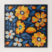 Fettflorale Illustration in Orange und Blau Puzzle (Horizontal)