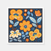 Fettflorale Illustration in Orange und Blau Serviette (Vorderseite)