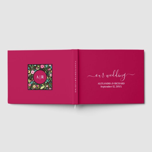 Fettflorale Monogramm-Hochzeit Gästebuch (Voll)