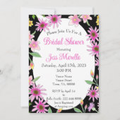 Fettflorales Brautparty Schwarz Pink Wasserfarbe Einladung (Vorderseite)