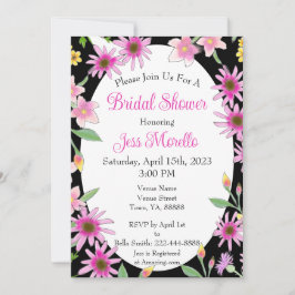 Fettflorales Brautparty Schwarz Pink Wasserfarbe Einladung
