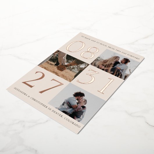 Fettformatierte Date Triple-Foto-Save the Date-Kar Folieneinladung (Gedreht)