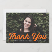 Fettformatierter Orange Script-Foto-Abschluss Dankeskarte (Vorderseite)