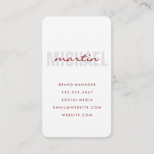 Fettformatierter und kursiver Text (rot) Visitenkarte (Vorderseite)