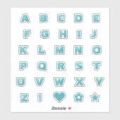 Fettformatige Aquamarine Buchstaben | Monogram Alp Aufkleber (Blatt)