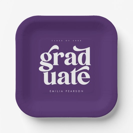 Fettformatige Lila Graduierungsparty Pappteller (Vorderseite)