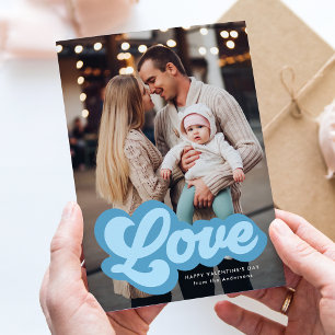 Fettgedruckte Liebesschrift Blaue Foto Valentinsta Feiertagskarte