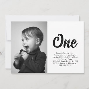 Fettgedruckte Typografie Erstes Geburtstagsfoto Einladung
