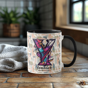 Fettgedruckter geometrischer Monogramm-Becher - Y Tasse