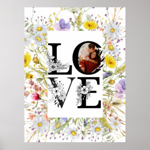 Fettgedrucktes Liebesskript Rosa und rote Blumen V Poster