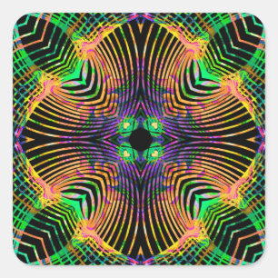 Fettgedrucktes Linienmandala Orange, Grün Quadratischer Aufkleber