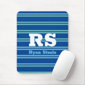 Fettgedrucktes Monogramm & Name, hellblaue Linien  Mousepad (Mit Mouse)
